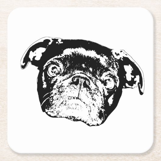 Fette Pug-Linien-Untersetzer Rechteckiger Pappuntersetzer (Vorderseite)