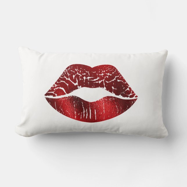 Fette Red Foil Lips auf White Modern Simple Luxus Lendenkissen (Vorderseite)