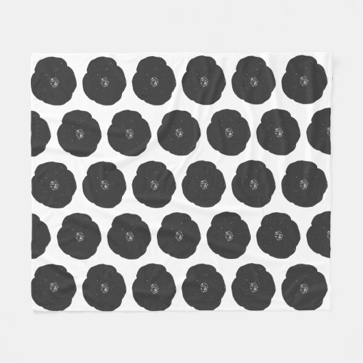Fette Retro Blume Muster in Schwarz und Weiß Fleecedecke (Vorderseite (Horizontal))