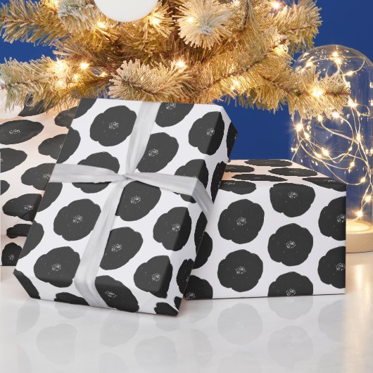 Fette Retro Blume Muster in Schwarz und Weiß Geschenkpapier (Feiertage)