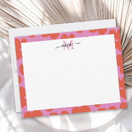Fette Retro-Blumen Pink und Orange Monogramm  Mitteilungskarte