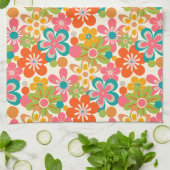 Fette Retro-Blumenmuster in leuchtenden Farben Geschirrtuch (Gefaltet)