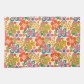 Fette Retro-Blumenmuster in leuchtenden Farben Geschirrtuch (Horizontal)