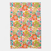 Fette Retro-Blumenmuster in leuchtenden Farben Geschirrtuch (Vertikal)