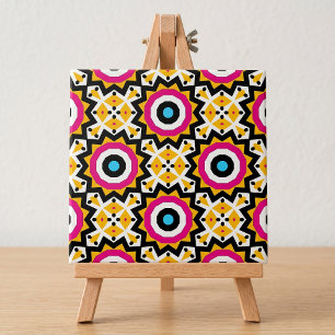 Fette Retro-Geometrie in Rosa, Gelb und Blau Abstr Fliese