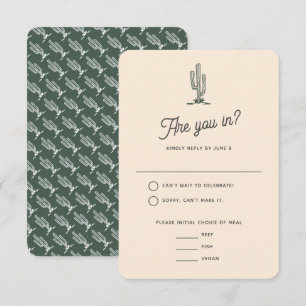 Fette Retro-Grüne Saguaro-Kaktus-Wüstenhochzeit RSVP Karte