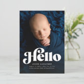 Fette Retro hallo niedliches blaues Foto Geburt Ankündigung (Stehend Vorderseite)