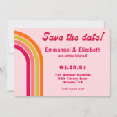 Fette Retro Pastellfarben, Hot Pink und Orange Wed Save The Date (Vorderseite)