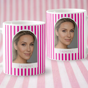 Fette Retro-Rosa-Weiß-Streifen Individuelle Foto-N Kaffeetasse