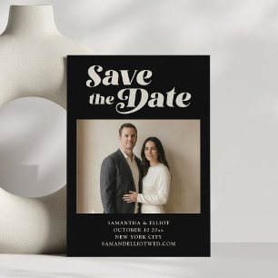 Fette Retro-Typografie Schwarz-Weiß-Foto-Hochzeit Save The Date