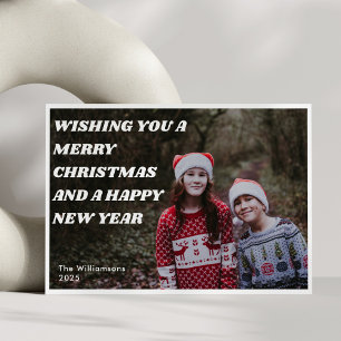 Fette Retro-Weißtext-Überlagerungs-Foto-Weihnachts Feiertagskarte