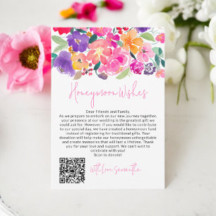 Fette rosa florale Wasserfarbe Qr Hochzeitswünsche Begleitkarte
