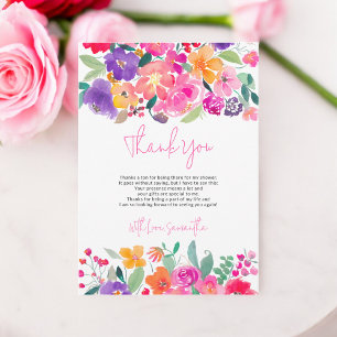 Fette rosa leuchtende Blumen-Aquarell-Brautparty Dankeskarte