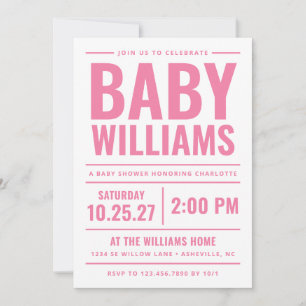 Fette rosa Typografie Mädchen-Baby-Party Einladung