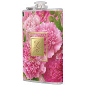 Fette rosa und grüne florale Monogramm-Party-Flasc Flachmann (Links)