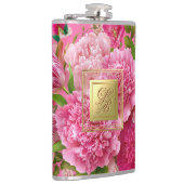 Fette rosa und grüne florale Monogramm-Party-Flasc Flachmann (Rechts)