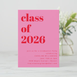 Fette rosa und rote Abschlussfeier der Klasse 2026 Einladung