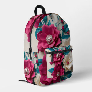 Fette rosa und weiße Blumen 3D-Effekt Kinder Bedruckter Rucksack