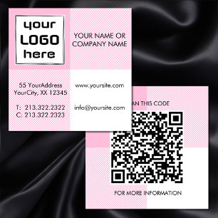 Fette rosa weiße Gingham-Quadrate Logo QR-Code Quadratische Visitenkarte