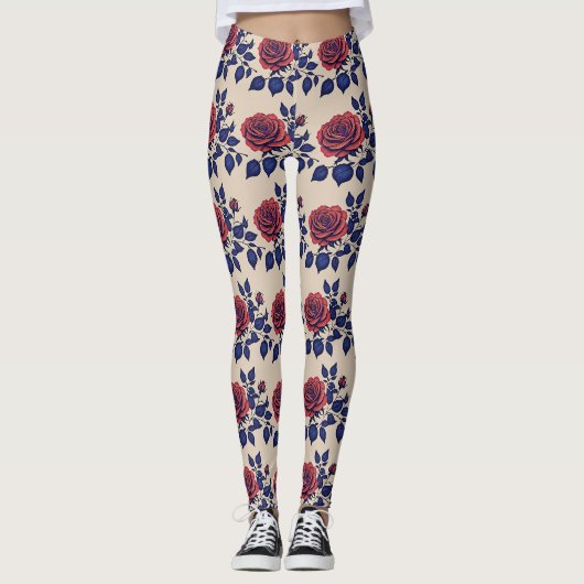 Fette rot gemalte Rosen  Leggings (Vorderseite)