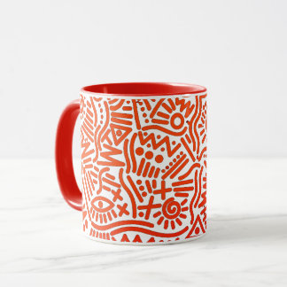 Fette rote abstrakte Gekritzel-Linienkunst Zweifar Tasse