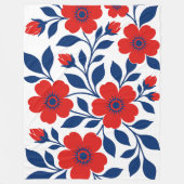 Fette rote Blumen und marineblaue Blätter Fleecedecke (Vorderseite)