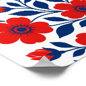 Fette rote Blumen und marineblaue Blätter Poster (Ecke)