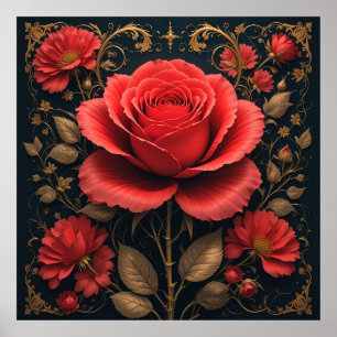 🌹 Fette rote Blumendekoration für romantische Räu Poster