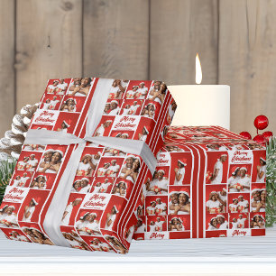 Fette rote Frohe Weihnachten Foto Collage 2025 Geschenkpapier