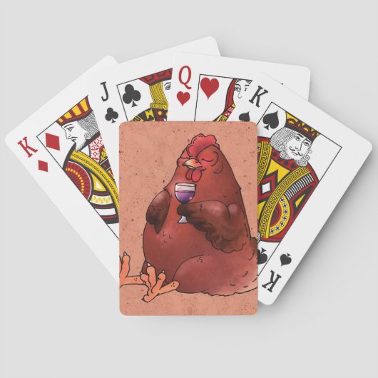 Fette rote Henne mit Wein Spielkarten (Rückseite)
