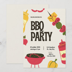 Fette rote und schwarze BBQ-Party-Einladung Illu Einladung
