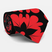 Fette rote und schwarze Blumenstatement Krawatte (Gerollt)