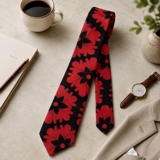 Fette rote und schwarze Blumenstatement Krawatte