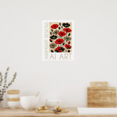 Fette rote und schwarze Retro-Mohnblumen floral Poster (Küche)