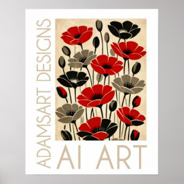 Fette rote und schwarze Retro-Mohnblumen floral Poster