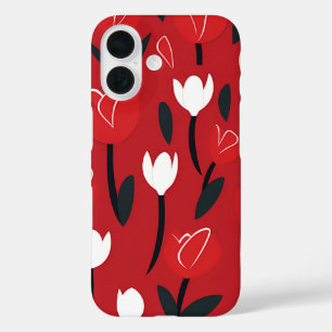 Fette rote und weiße Tulpen Frühlingsblumen iPhone 16 Hülle