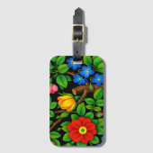 Fette schwarze Blumen-Volks-Kunst Gepäckanhänger (Vorderseite Vertikal)