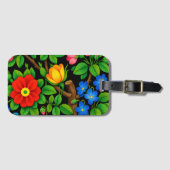 Fette schwarze Blumen-Volks-Kunst Gepäckanhänger (Vorderseite (Horizontal))