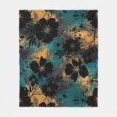 Fette schwarze florale Silhouette mit Teal & Senf Fleecedecke (Vorderseite)