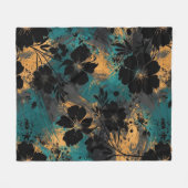 Fette schwarze florale Silhouette mit Teal & Senf Fleecedecke (Vorderseite (Horizontal))