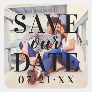 Fette schwarze Foto-Overlay-Hochzeit Quadratischer Aufkleber