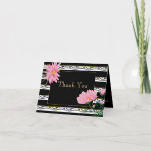 Fette schwarze Streifen rosa Gänseblümchen Dankesc Dankeskarte