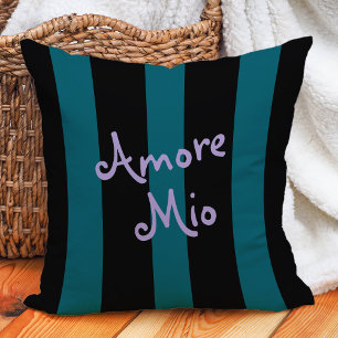 Fette schwarze und tealblaue Streifen   Amore Mio Kissen
