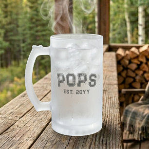 Fette schwarze Varsity-Opa-Etablierungsjahr-Pops-G Mattglas Bierglas