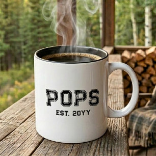 Fette schwarze Varsity-Pops-Opa-Nickname-Est-Jahr Zweifarbige Tasse