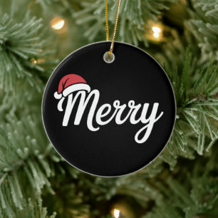 Fette schwarze Weihnachtsmannmütze Frohe Weihnacht Keramik Ornament