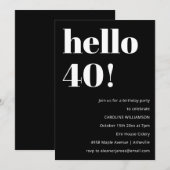 Fette schwarze weiße moderne schicke 40. Geburtsta Einladung (Vorne/Hinten)