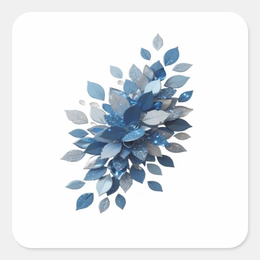 Fette Silber BLUE LEAVES Sticker Druck (Vorderseite)