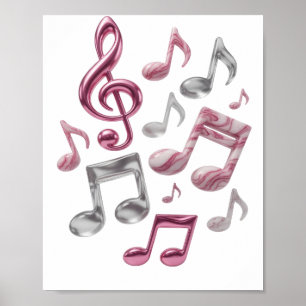 Fette Silber MUSIC IN PINK UND WEISS 3D-Textkunst Poster