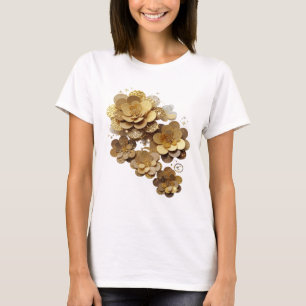Fette silberne GOLDENE BLUMEN Slogan-Design T-Shirt